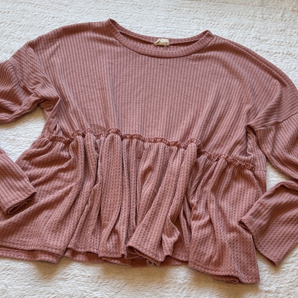Lovely Melody Tops - Women's Mauve Waffle Peplum Top